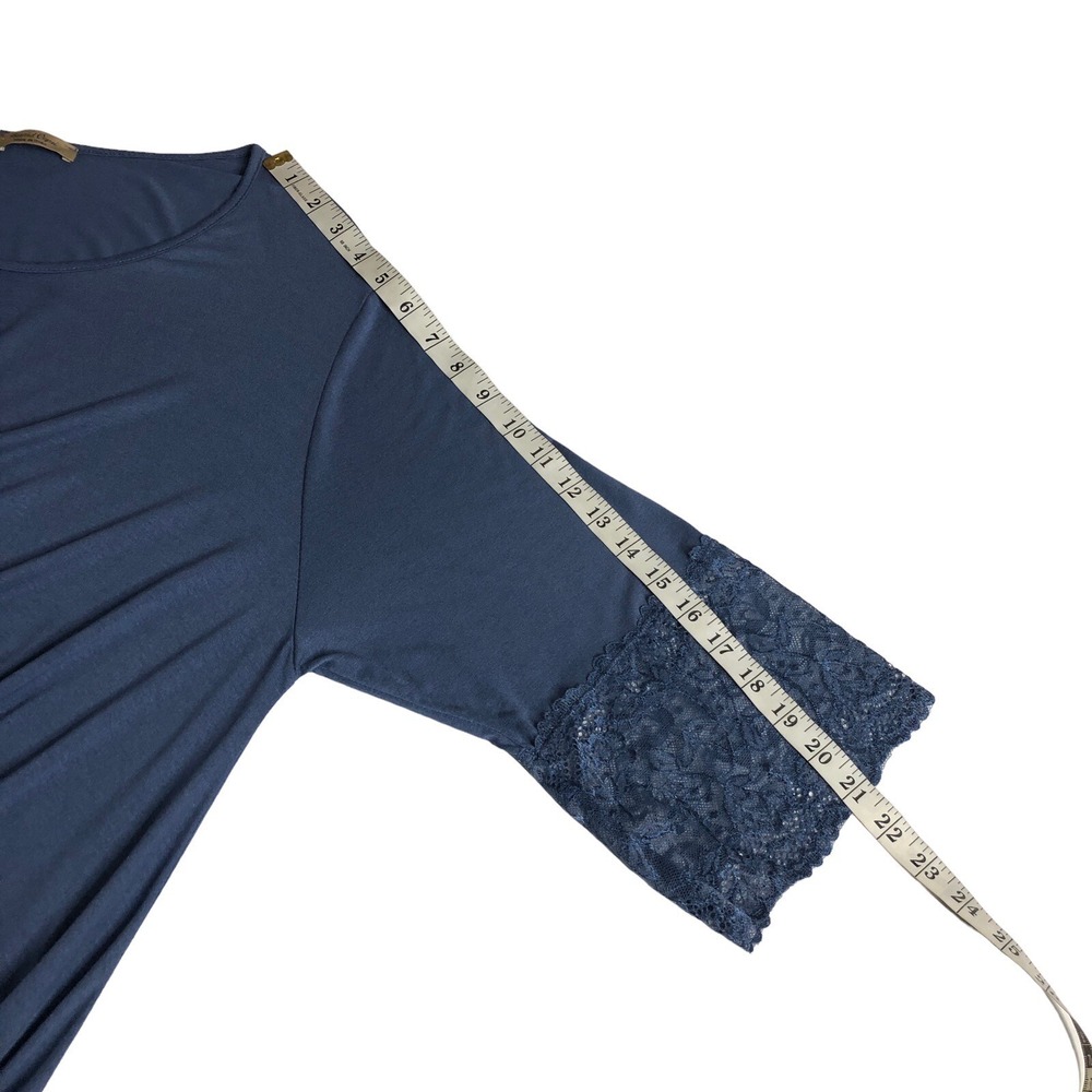Beyond Capri Tunic Top Womens OS Blue Oversized Lace Hem Lagenlook Boho Italy - Picture 16 of 16